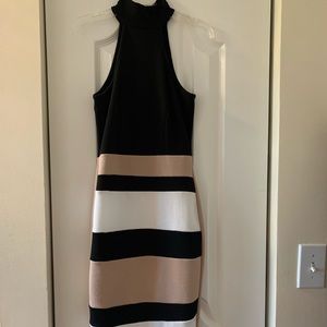 long, high neck body con dress